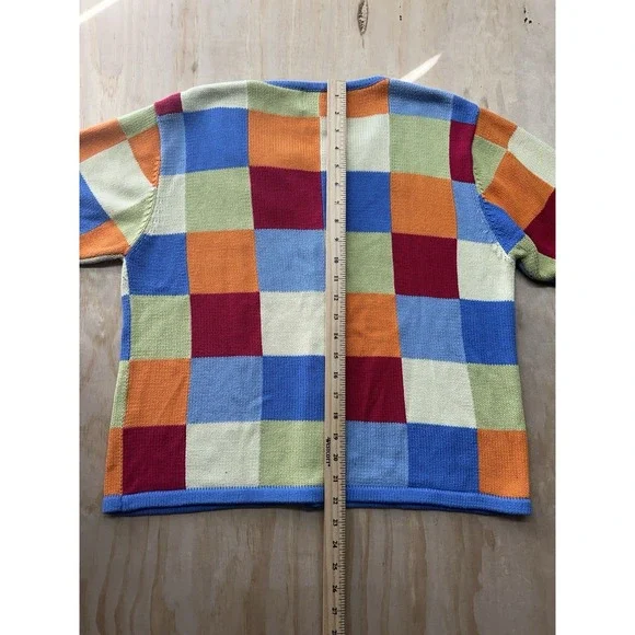 Christopher & Banks Patchwork Color Block Sweater Sz L Cardigan 90's Y2K Vintage - Picture 5 of 6